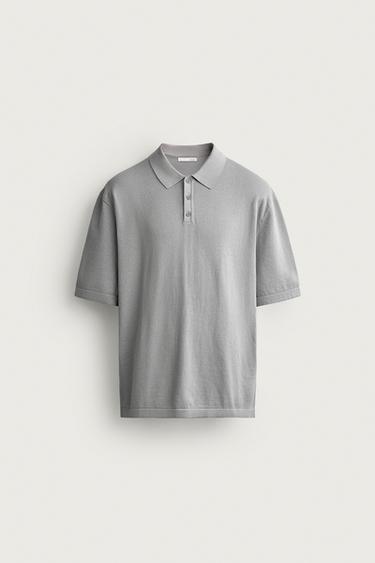 Zara 洗舊感寬鬆針織 POLO 衫 - 灰色