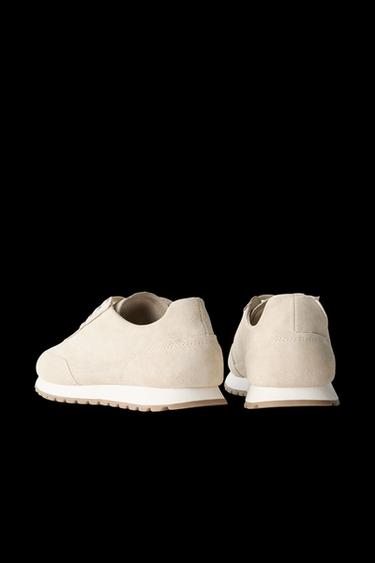 LEATHER TRAINERS - Ecru White by Zara