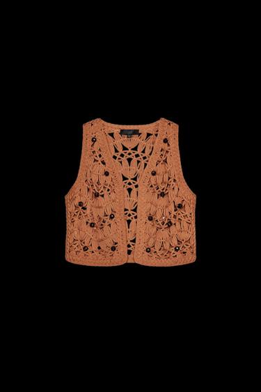 Zara BEADED KNIT VEST - Brown - Image 0