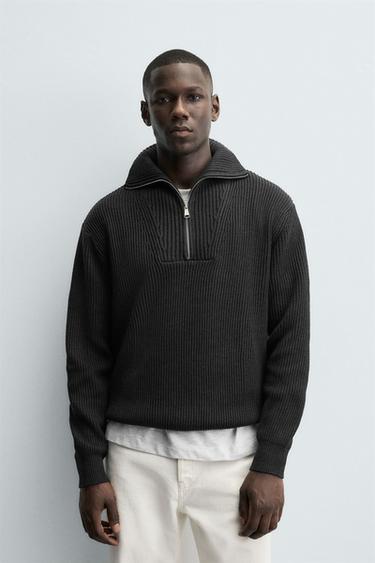 펄 니트 지퍼 스웨터 - Zara 그레이