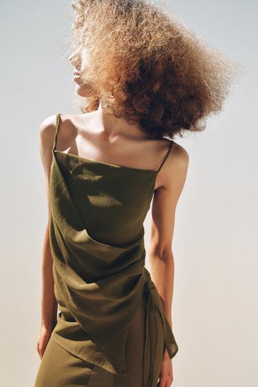 SEMI-SHEER TEXTURED ASYMMETRIC TOP - Mid-green by Zara - Image 1