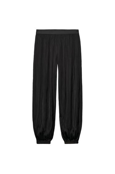 PANTALON BOUFFANT SATINÉ - Noir de Zara