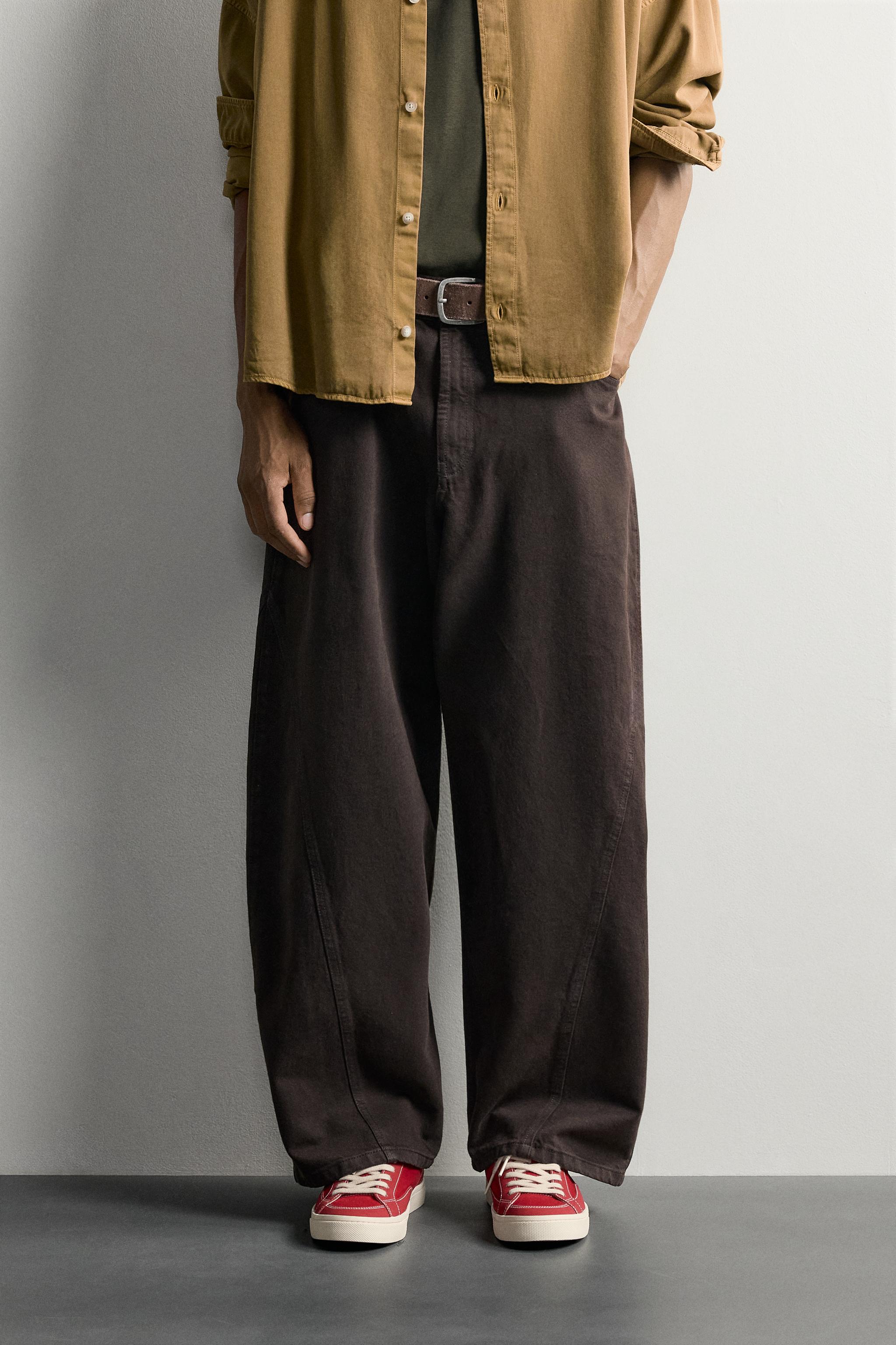 BALLOON FIT SEAMED PANTS — Brown