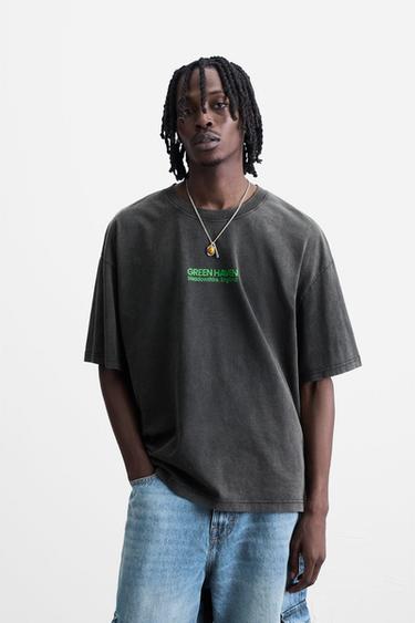 WASHED TEXT T-SHIRT - Anthracite grey by Zara - Image 1