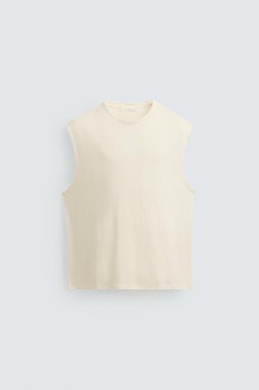 CAMISETA TANK 100% LINO - Crudo de Zara