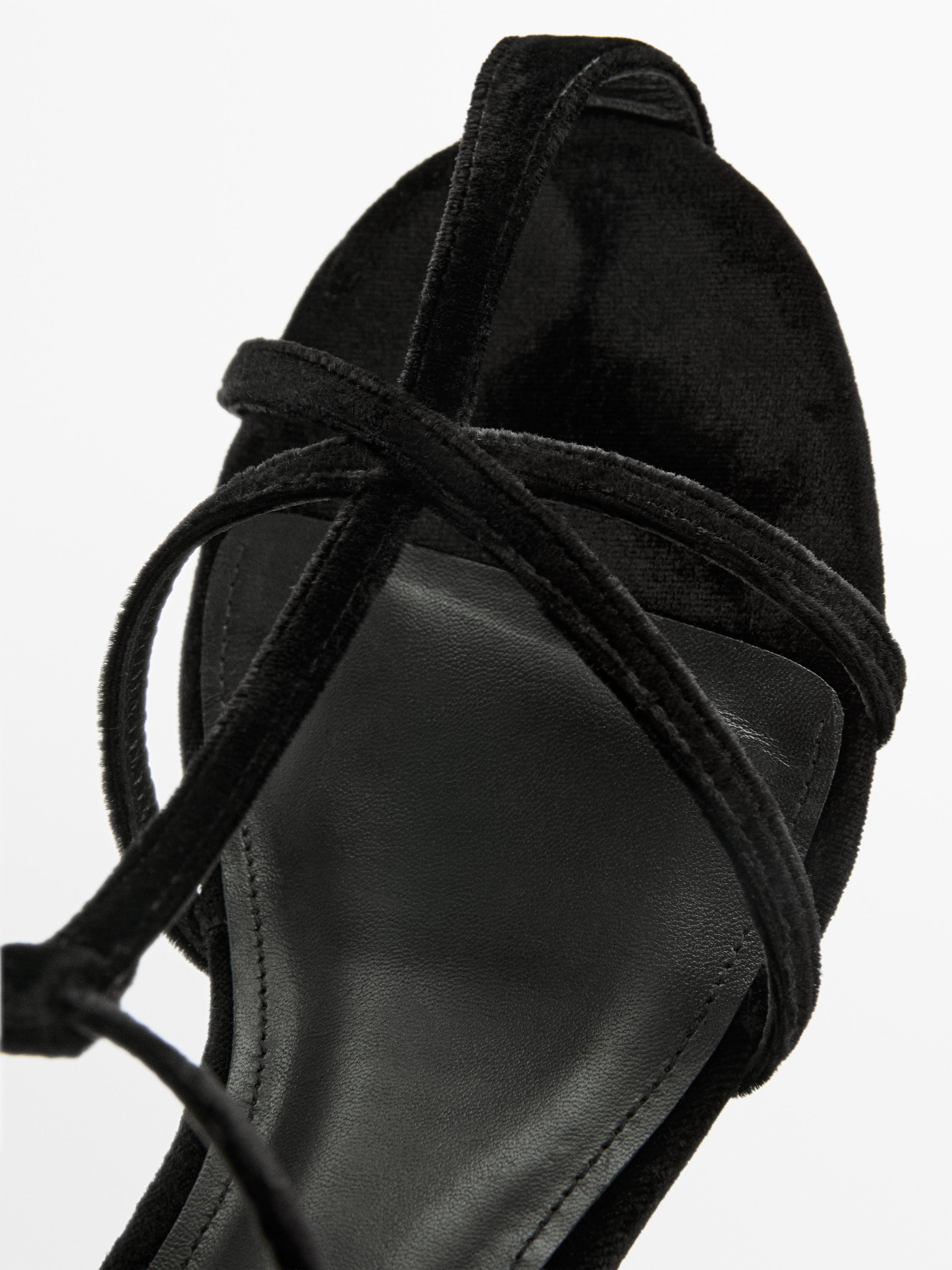 Velvet heeled cage sandals