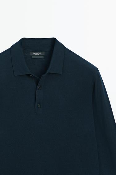 100% merino wool knit polo sweater — Navy blue 2