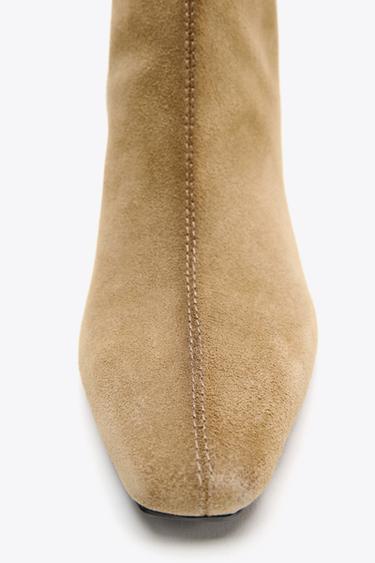 SPLIT SUEDE STILETTO HEEL ANKLE BOOTS - Beige by Zara - Image 5