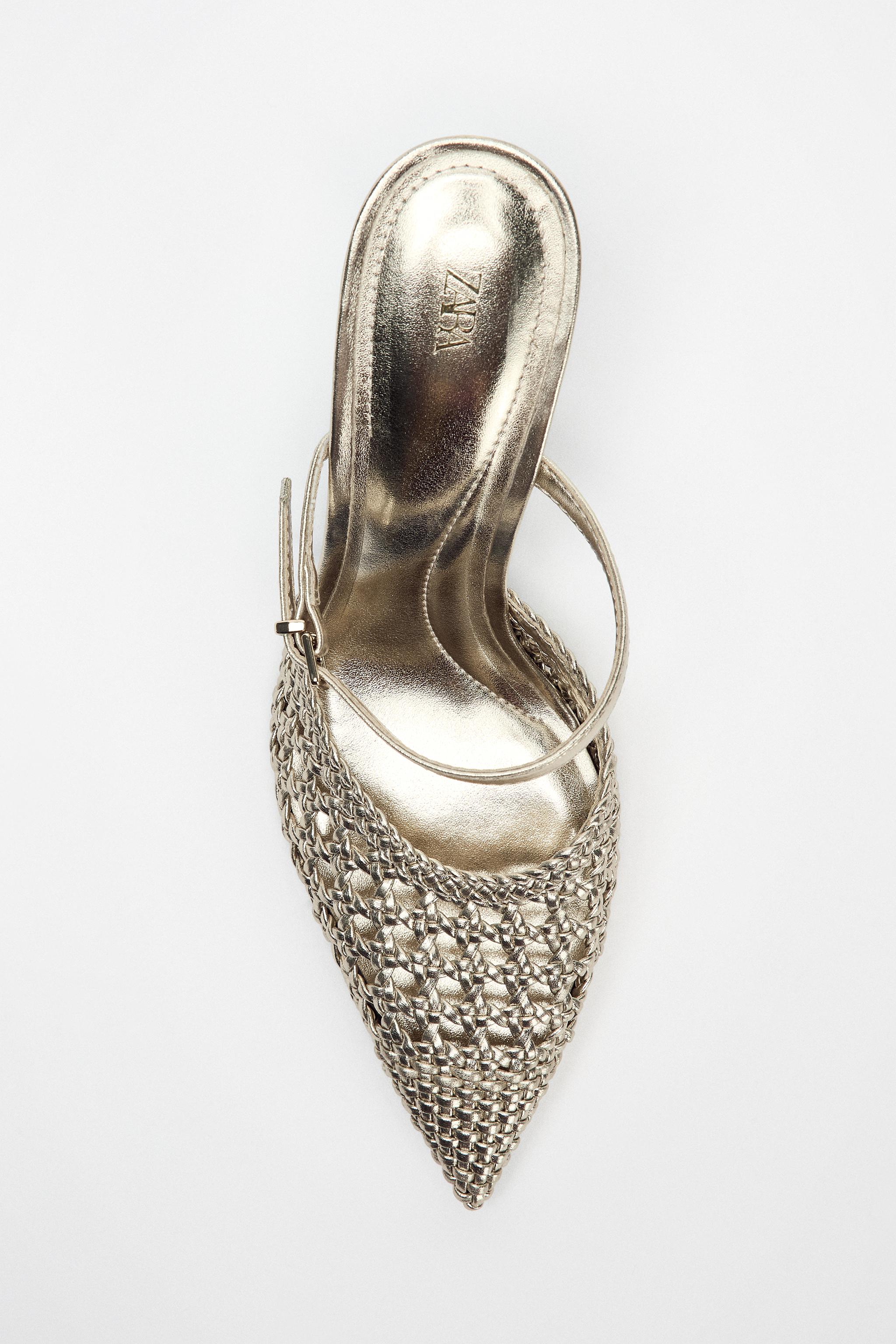 METALLIC BRAIDED HIGH-HEEL SHOES — Gold