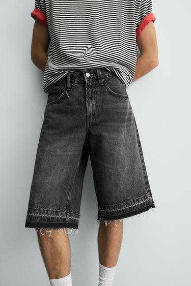 PANTALLONA TË SHKURTRA DENIM BAGGY FIT - E zezë nga Zara