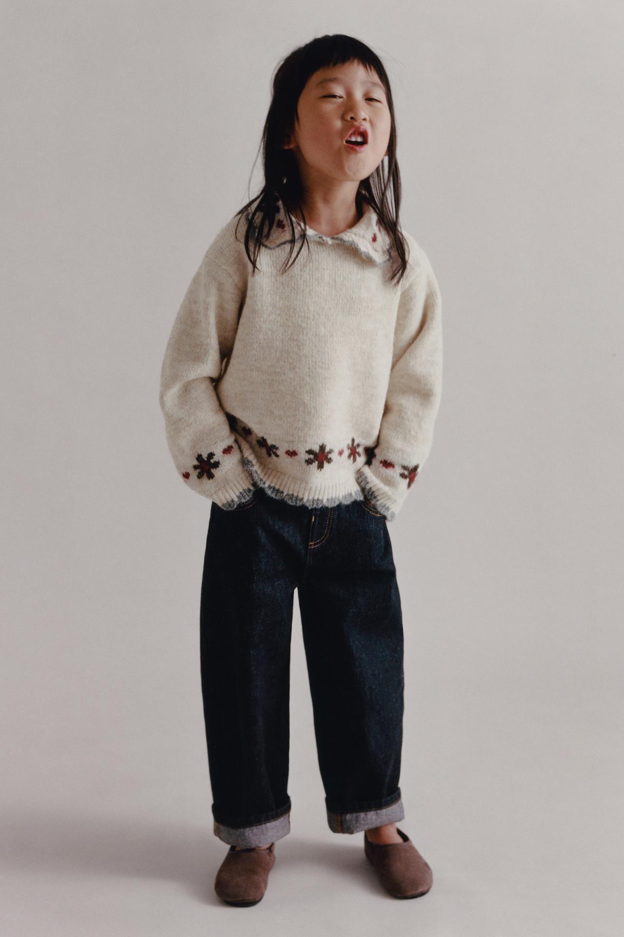 EMBROIDERED PETER PAN COLLAR JUMPER — Ecru / Marl