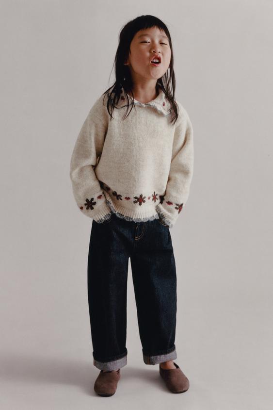 EMBROIDERED PETER PAN COLLAR JUMPER - Ecru / Marl by Zara - Image 0