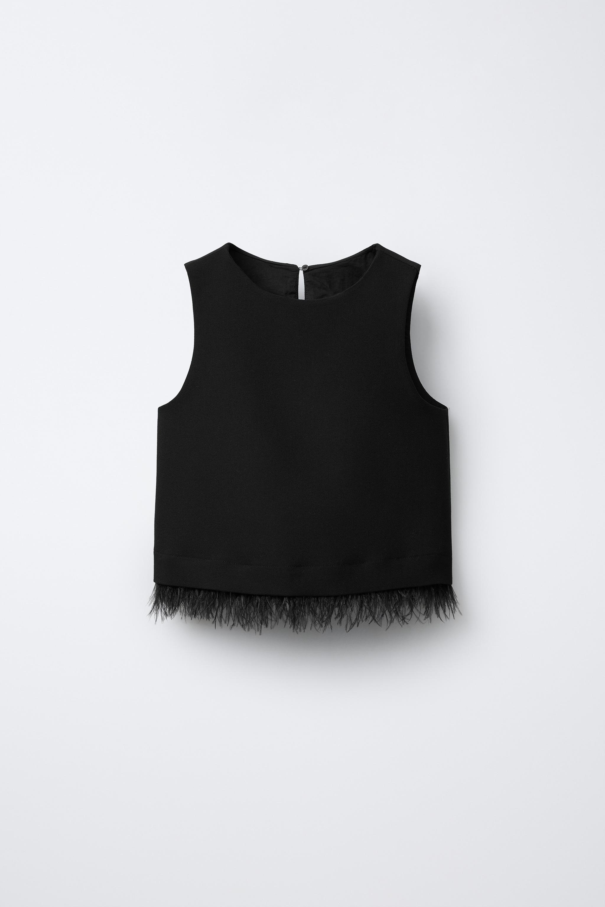 TOP WITH REMOVABLE FEATHER APPLIQUÉ - Black | ZARA Canada
