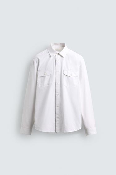 CAMISA ALGODÓN - LYOCELL BOLSILLOS - Blanco de Zara