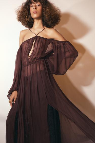 VESTIDO LARGO FLUÍDO - Marrón de Zara