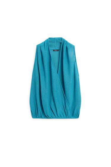 Top croisé en lin - Turquoise de Zara