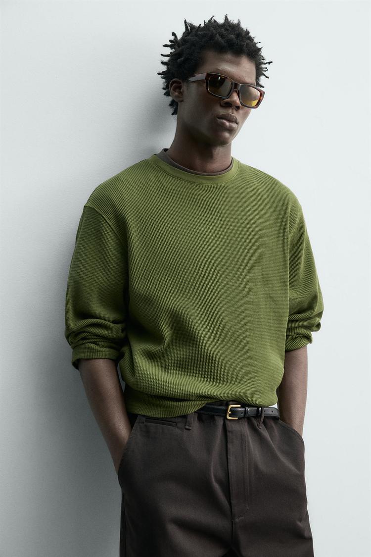 ZARA WAFFLE-KNIT TEXTURED T-SHIRT