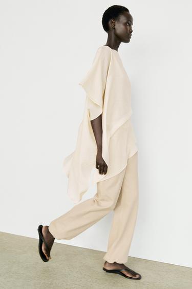 Zara Asymmetric cape-style flowing blouse - Oyster-white