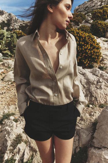 БАЗОВАЯ РУБАШКА ИЗ 100% ЛЬНА — БЕЖЕВЫЙ от Zara — изображение 0