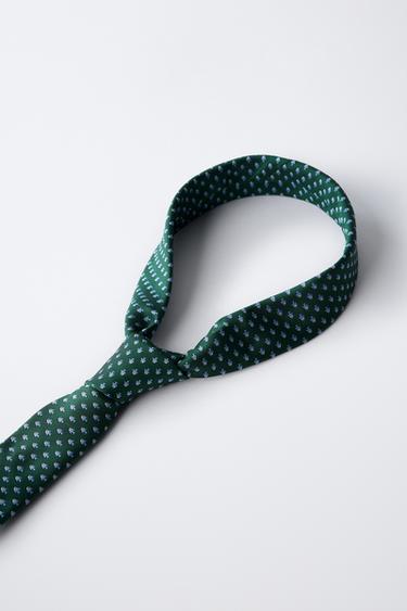 FISH PRINT TIE - Green / Ecru by Zara - Image 1