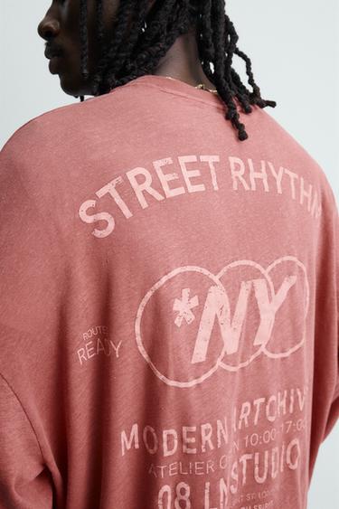 RELAXED FIT COTTON/LINEN TEXT T-SHIRT - Red by Zara - Image 5