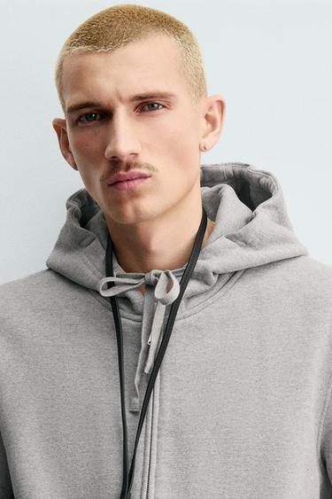 Zara ORIGINS 系列重磅連帽拉鍊運動衫 - 斑紋灰色