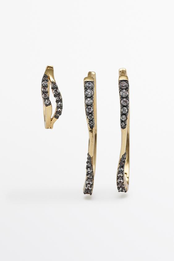 Zara Set of irregular hoop earrings - Golden - Image 0