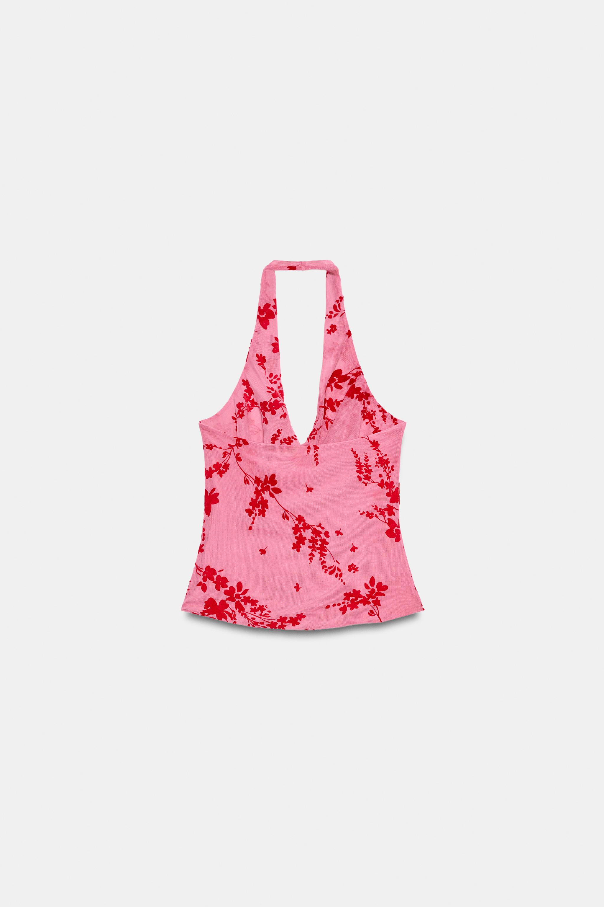 FLOCKED TULLE HALTER TOP