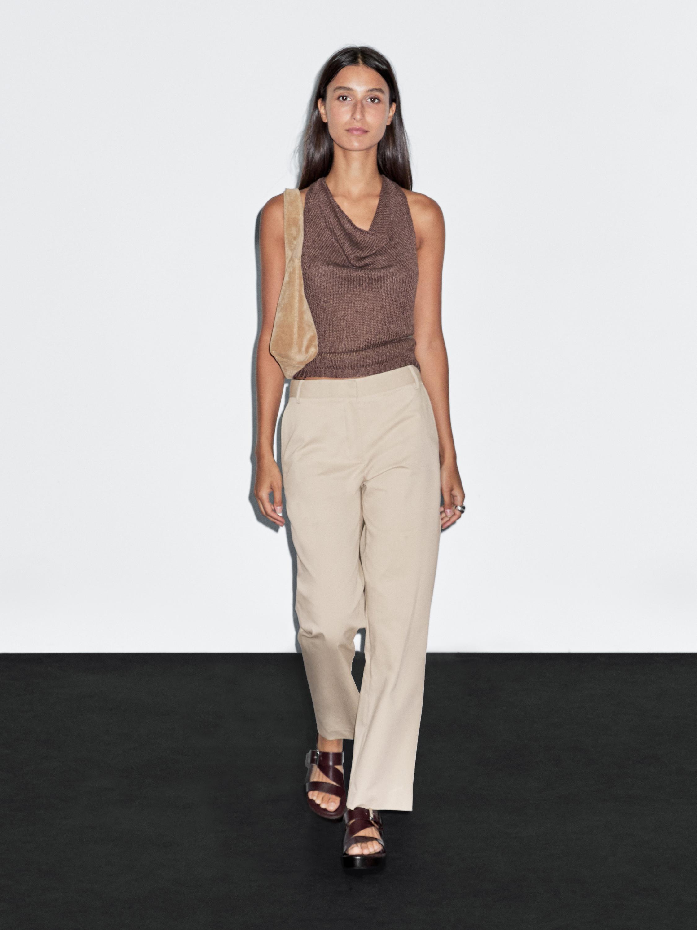 Straight-leg cotton blend trousers