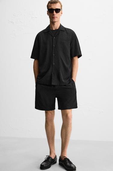 GEOMETRIC JACQUARD BERMUDA SHORTS - Black by Zara