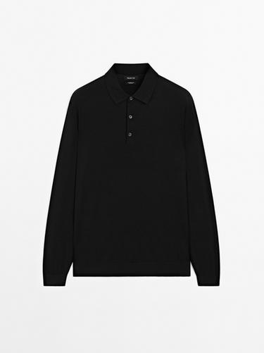 Zara 100% merino wool knit polo jumper - Black - Image 0