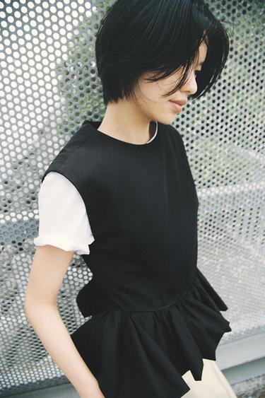 ZW COLLECTION SLEEVELESS PEPLUM TOP - Black by Zara