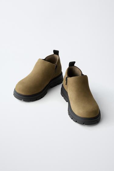 LEATHER ANKLE BOOTS - Khaki Green by Zara - Image 2