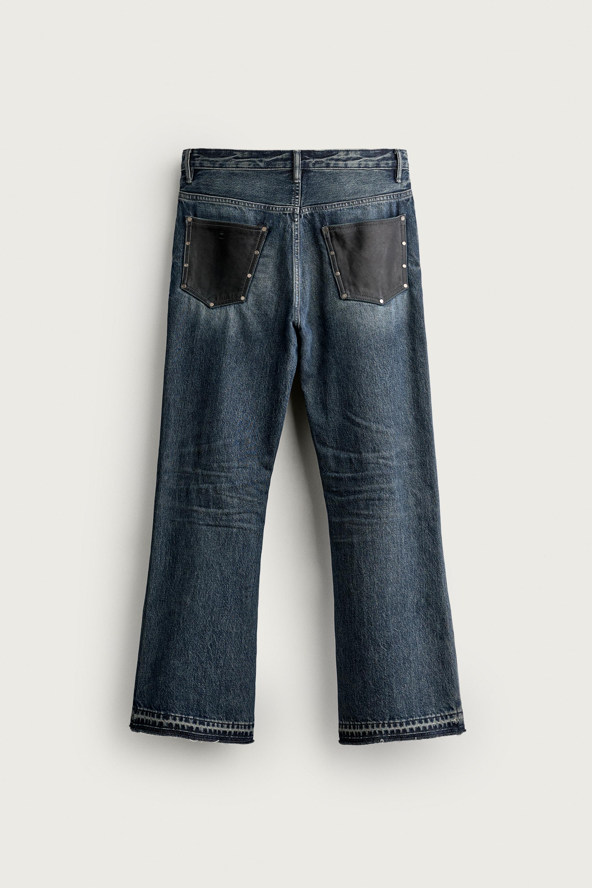 CONTRASTING POCKET FLARE JEANS — Blue