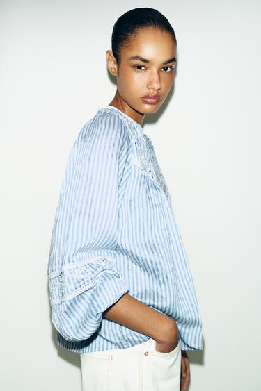 BLOUSE BRODERIES ET RAYURES - rayures de Zara - Image 2
