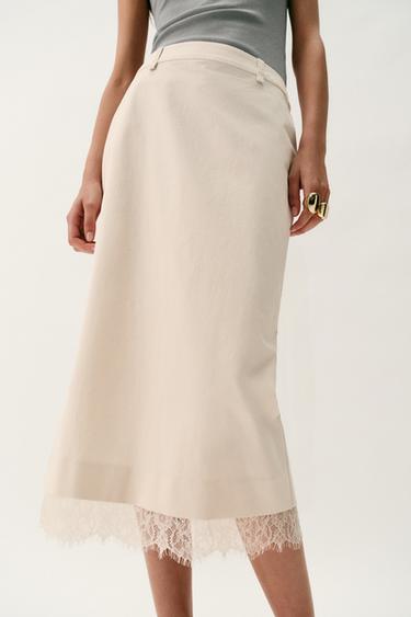 Zara LACE MIDI SKIRT - Bone