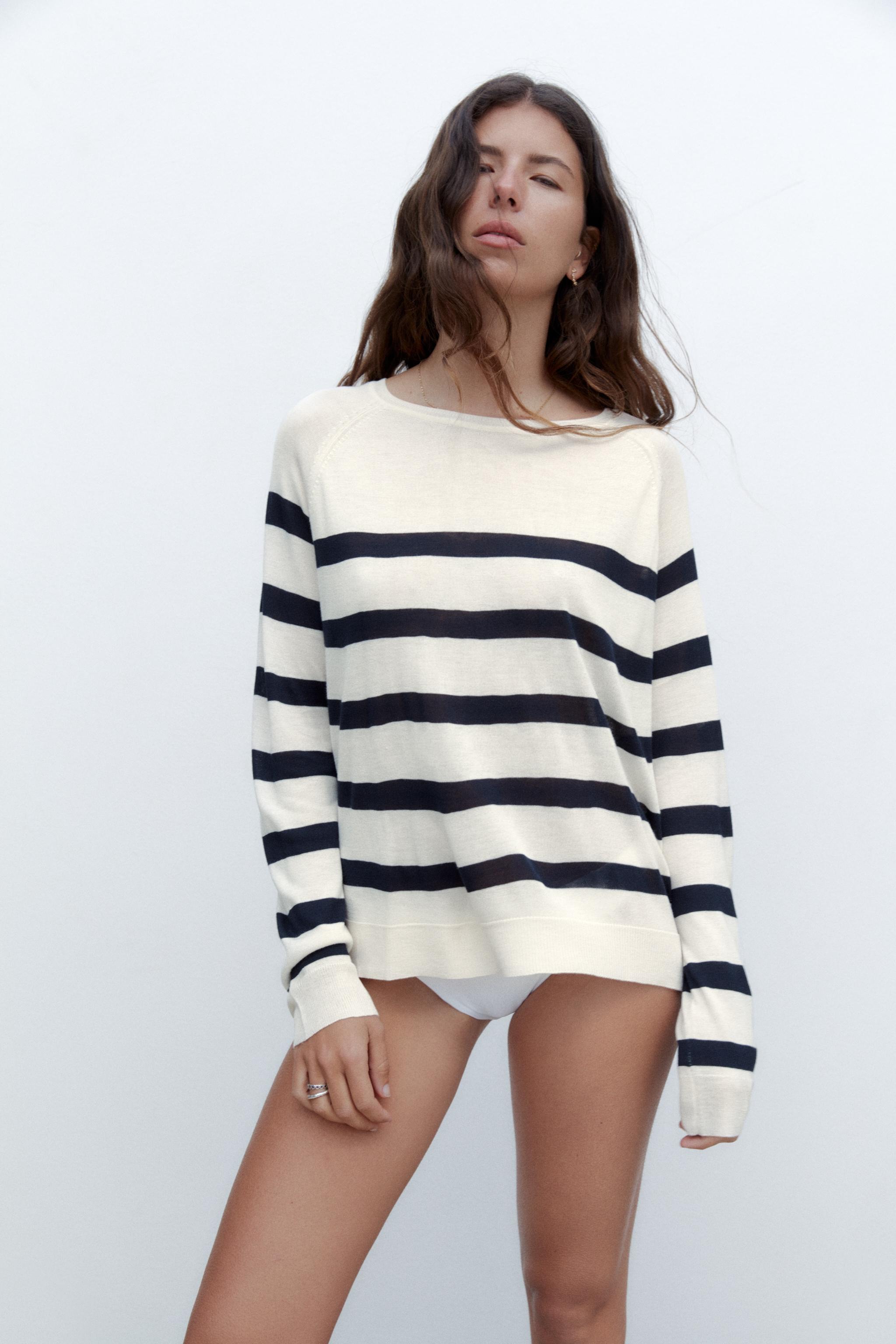 BASIC KNIT SWEATER Navy White ZARA United States