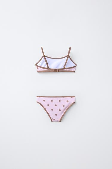 6-14 سنة/ بكيني منقط ببييهات بلون متباين - وردي مغبر الخاص بـ Zara