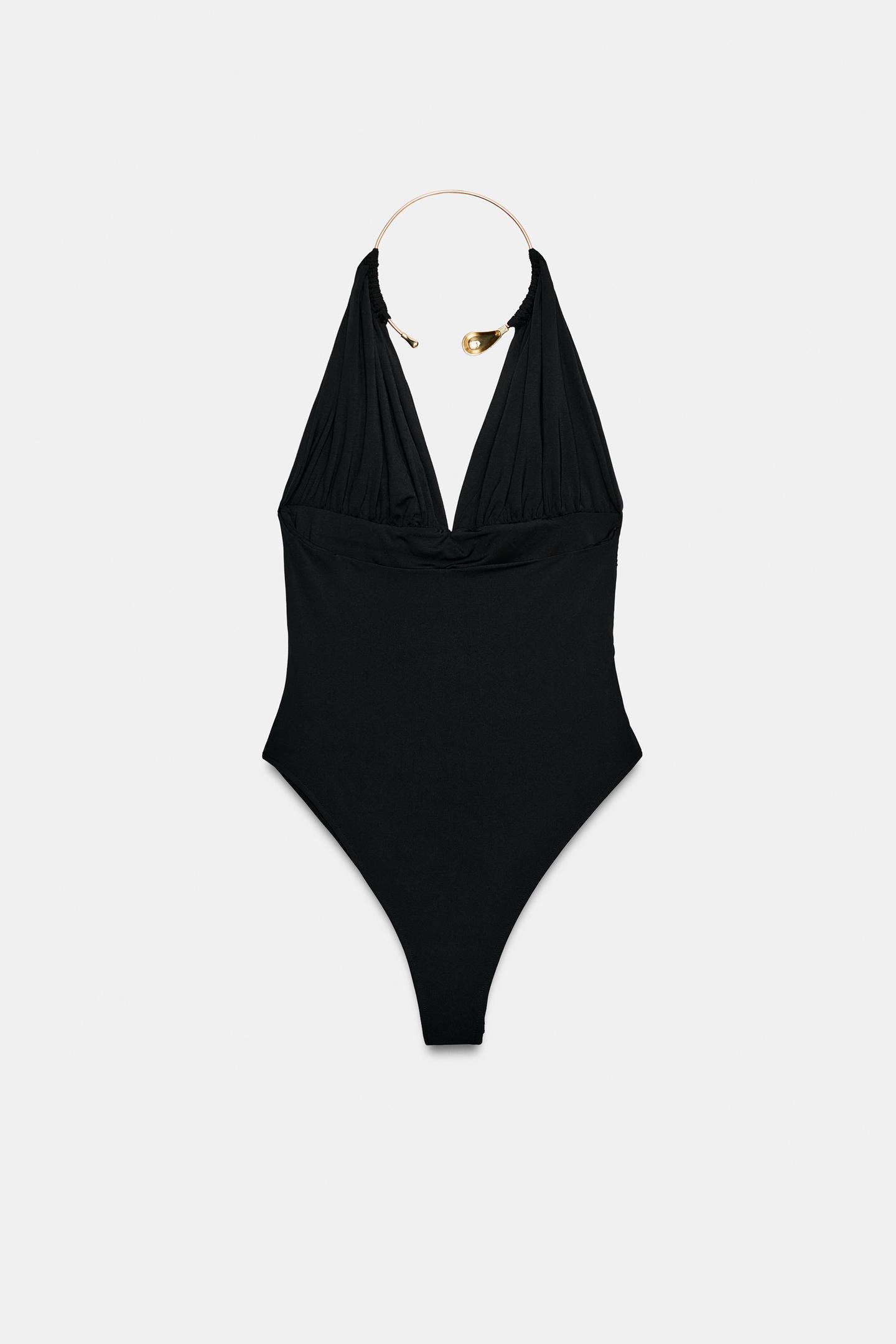 Боди Ruched Choker — Zara, цвет: Чёрный — фото 2