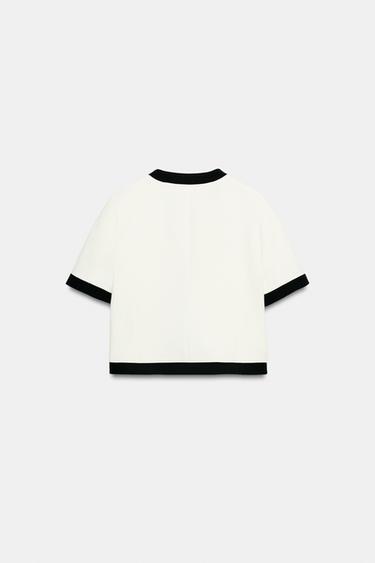 Zara SHORT SLEEVE BLAZER WITH CONTRASTING PIPING - Oyster-white