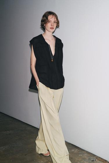 RAMIE BLEND SHIRT WITH PINTUCKS ZW COLLECTION - Black by Zara - Image 3