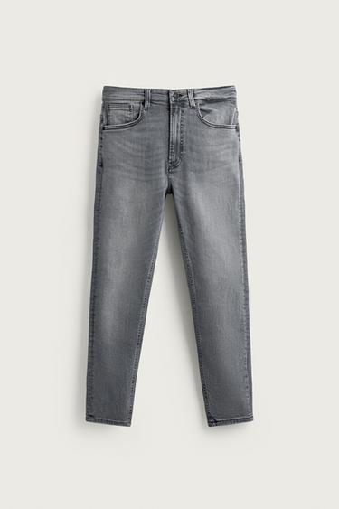 JEANS SKINNY CROPPED FIT - Gris de Zara