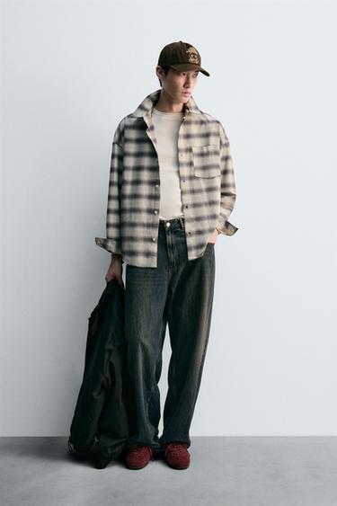 オーバーサイズフィットオックスフォードシャツホワイト/ グレーZaraのオーバーサイズフィットオックスフォードシャツ - ホワイト/ グレー 