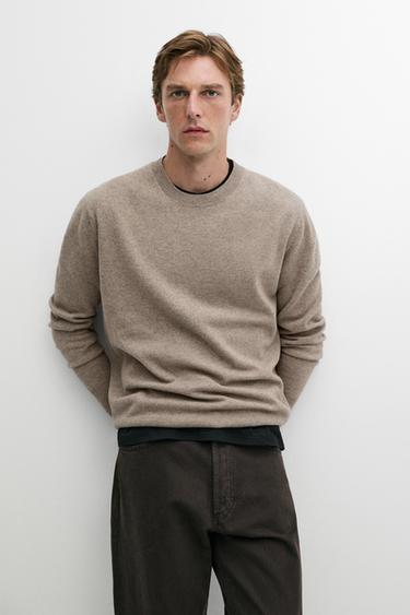 Zara Wool blend round neck knit sweater - Mink