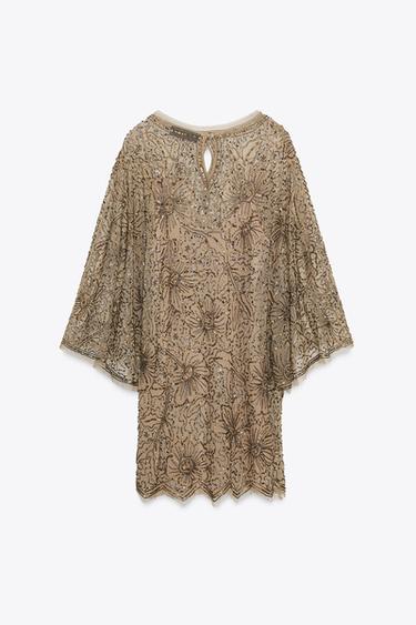 ZW COLLECTION LIMITED EDITION EMBROIDERED SHORT DRESS - Golden by Zara - Image 4