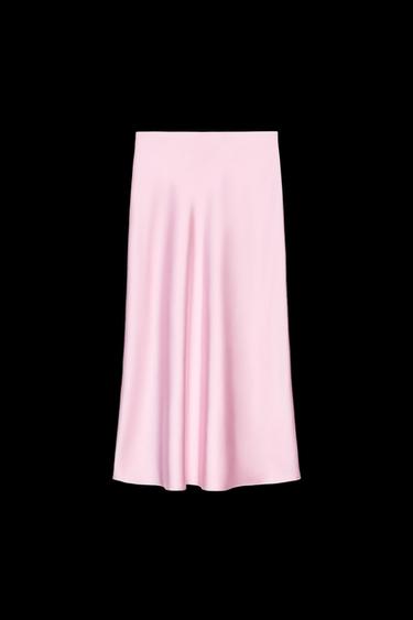 SATIN MIDI SKIRT - Pink / Mauve by Zara