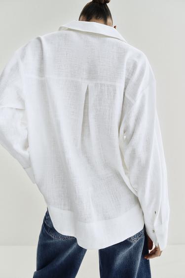 BLOUSE EN LIN À COL POLO - Blanc de Zara - Image 6