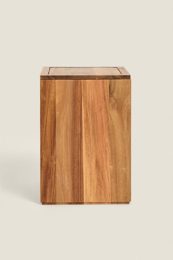 LARGE WOODEN SQUARE BATHROOM TRASH CAN - Light beige | ZARA United States