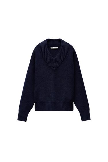 PLAIN KNIT V-NECK SWEATER