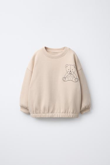 CONTRAST EMBROIDERED SWEATSHIRT - Ecru by Zara - Image 0